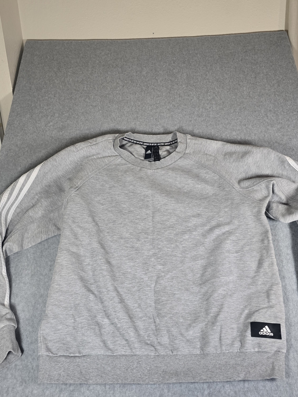 Adidas Mens Medium Gray 3 Stripe Crewneck Sweatshirt Pullover I Am Sport